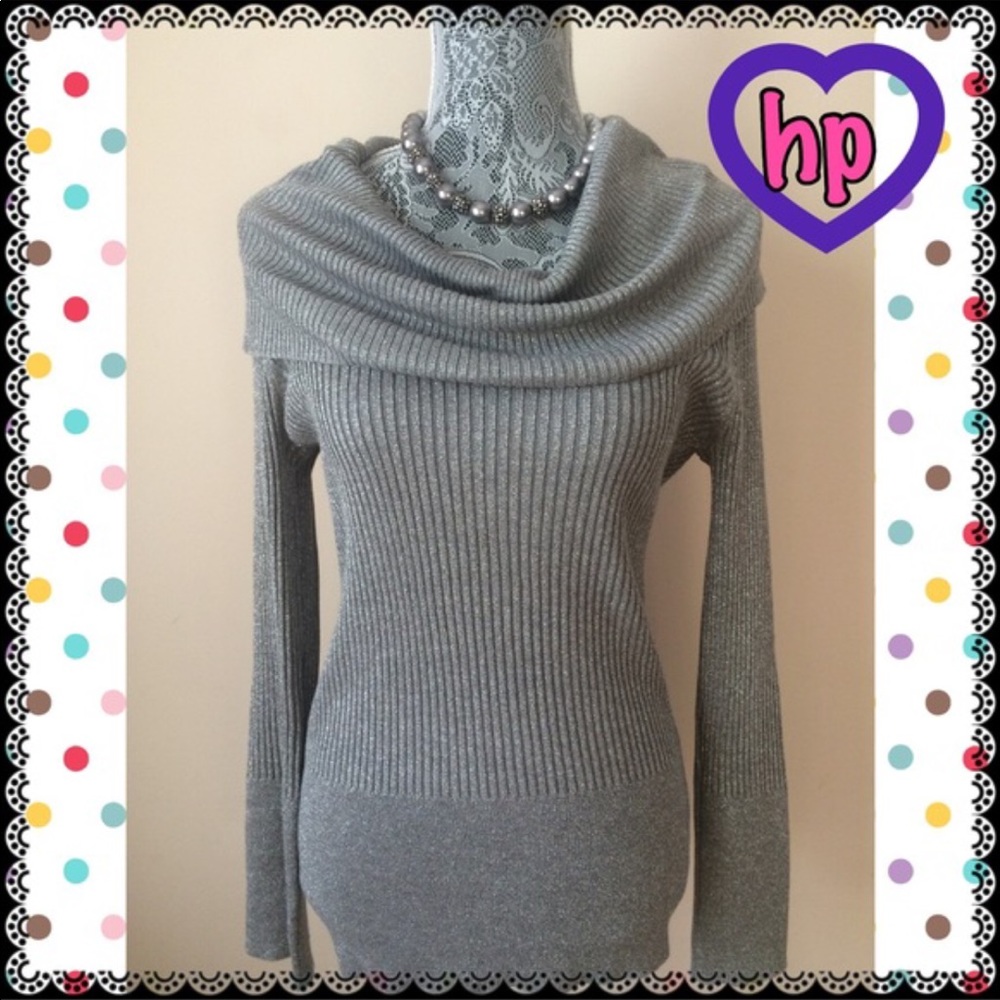 ❄️Just Listed❄️ Silver Sparkly Cowl Neck Sweater